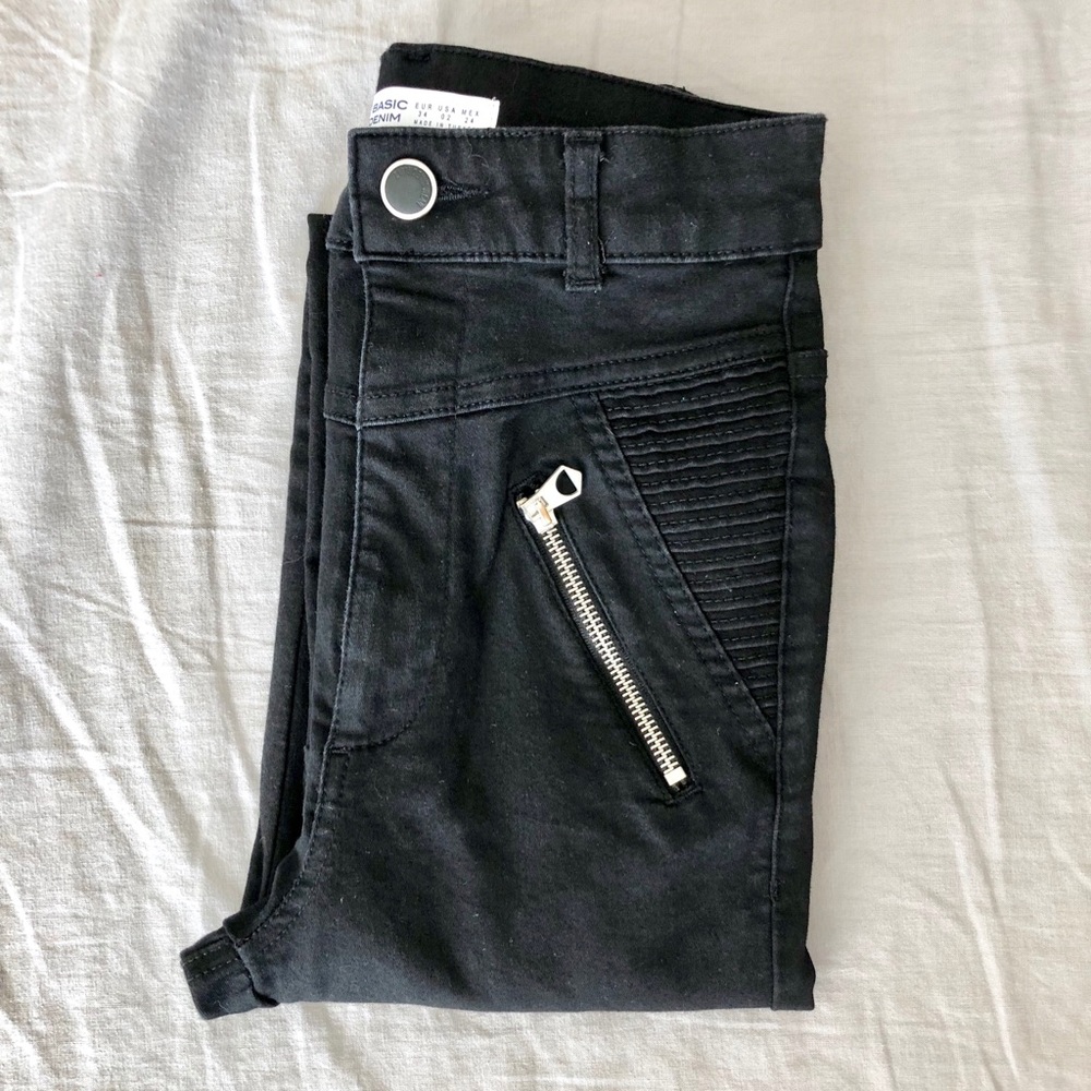 Women’s Moto Zip High Waisted Black Denim Jeggings